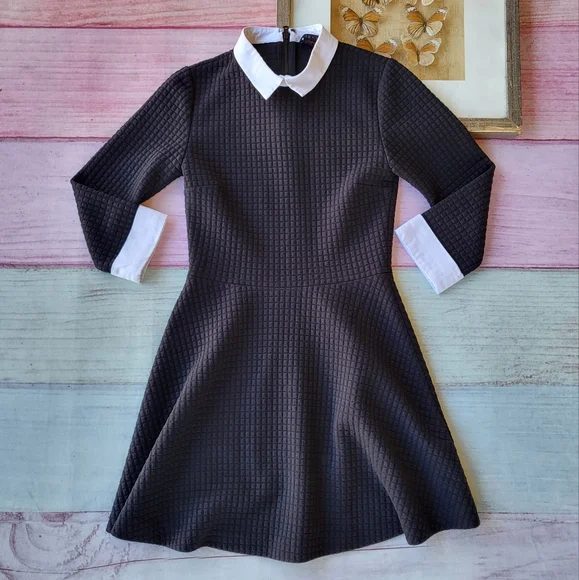 Alice + Olivia Employed Collared Academia Fit & Flare Textured Knit Mini Dress 2 - Picture 2 of 7